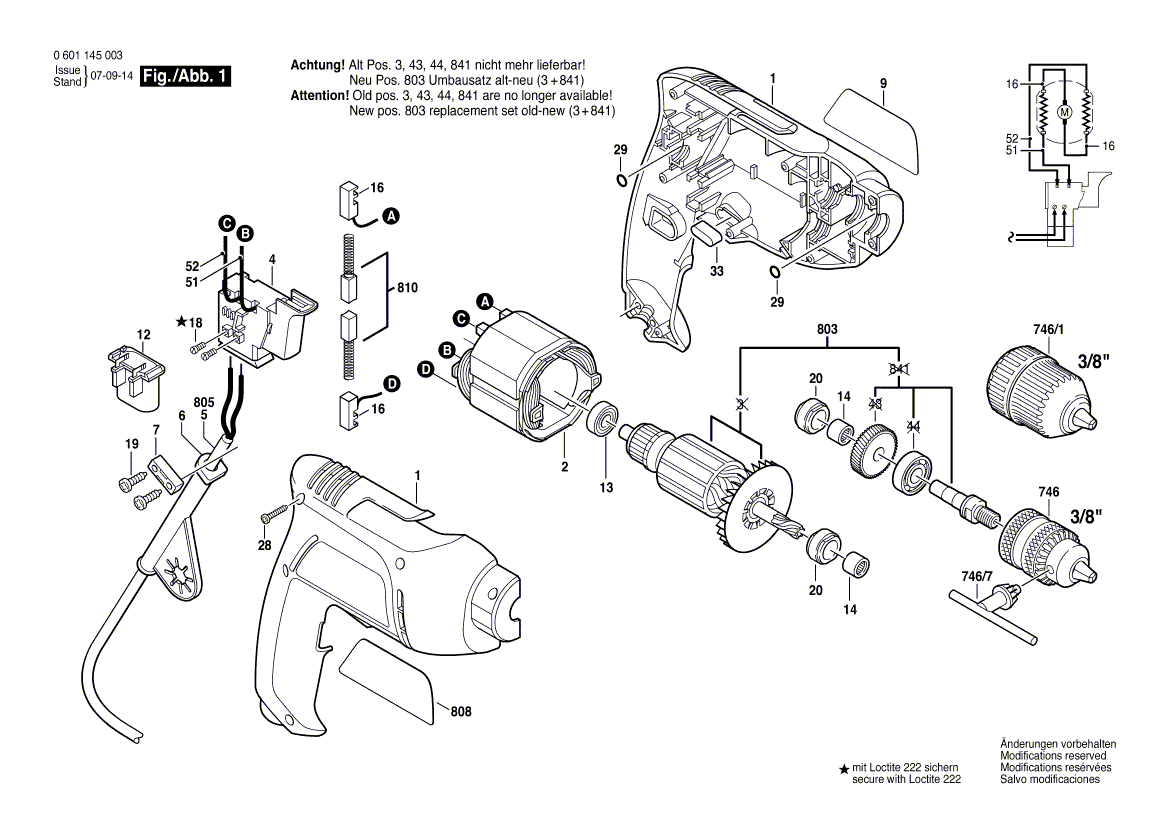 для дрели Bosch GBM 6 230 V 0601145003, деталировка 1