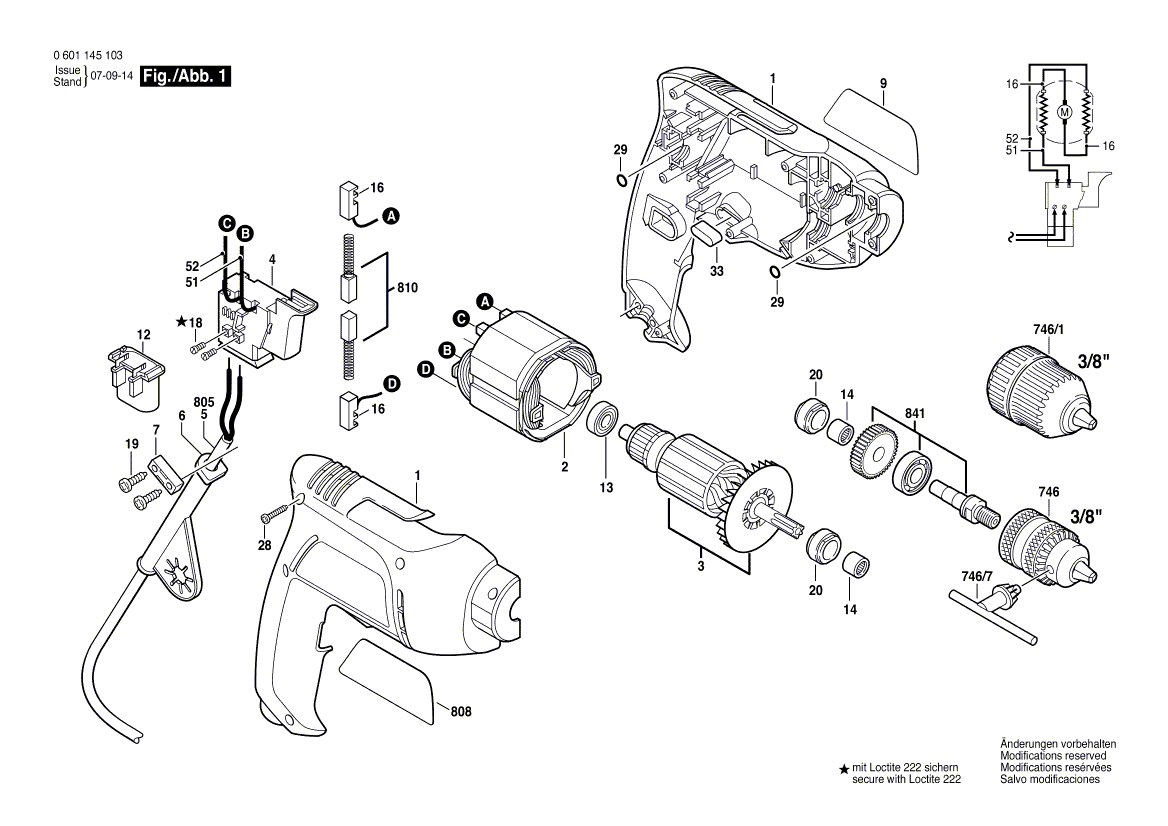 для дрели Bosch GBM 6 230 V 0601145103, деталировка 1