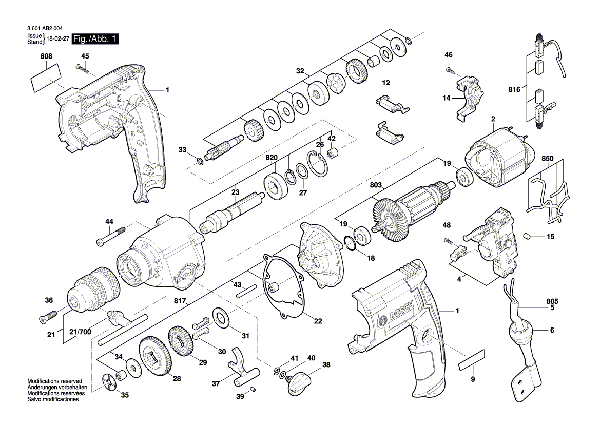 для дрели Bosch GBM13-2RE 230 V 3601AB2004, деталировка 1