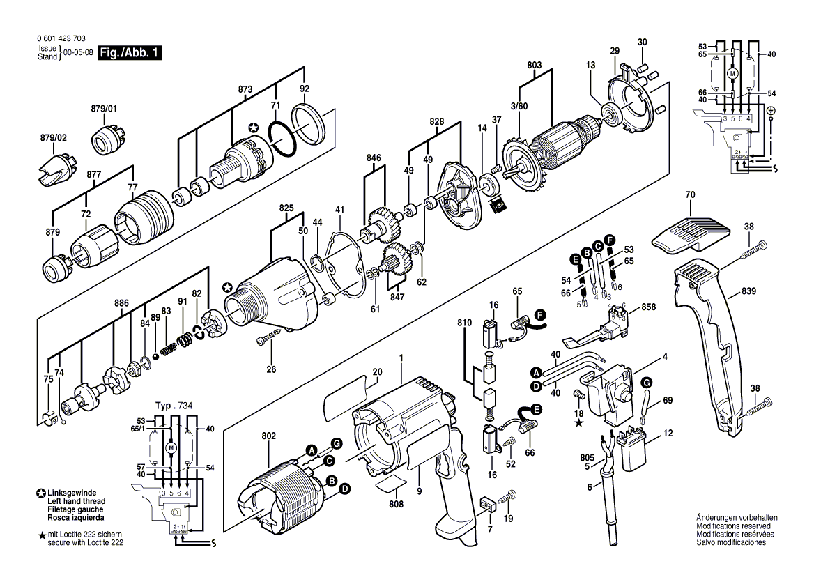 для дрели-шуруповерта Bosch GSR 6-20 TE 230 V 0601423703, деталировка 1