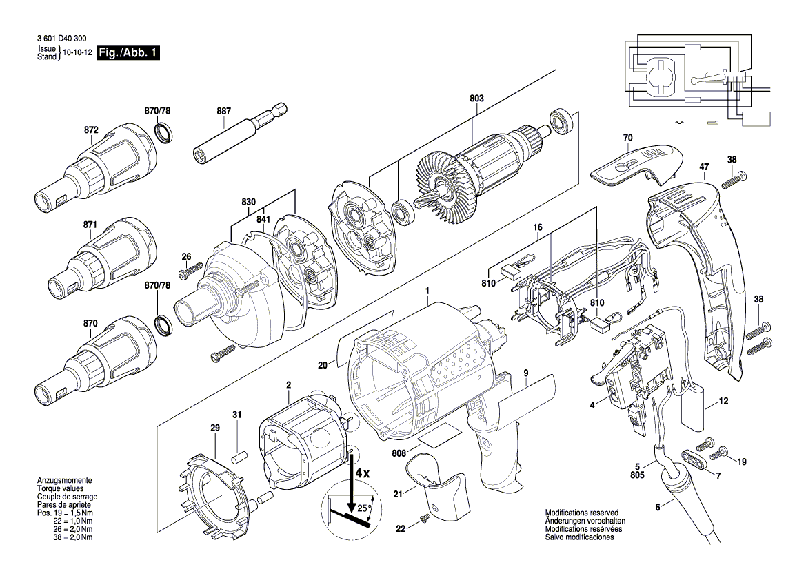 для дрели-шуруповерта Bosch GSR 6-25 TE 230 V 3601D41300, деталировка 1