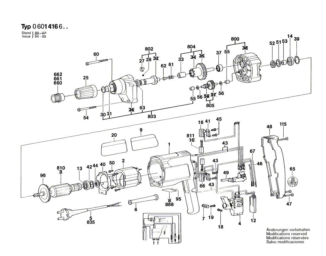 для шуруповерта Bosch GSR 6-16 TE 220 V 0601416603, деталировка 1