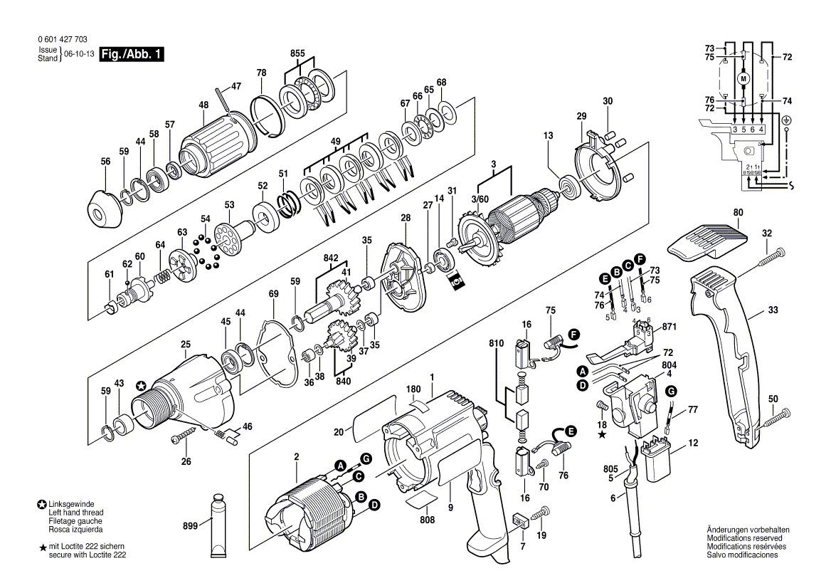 для шуруповерта Bosch GSR 8-16 KE 230 V 0601427703, деталировка 1