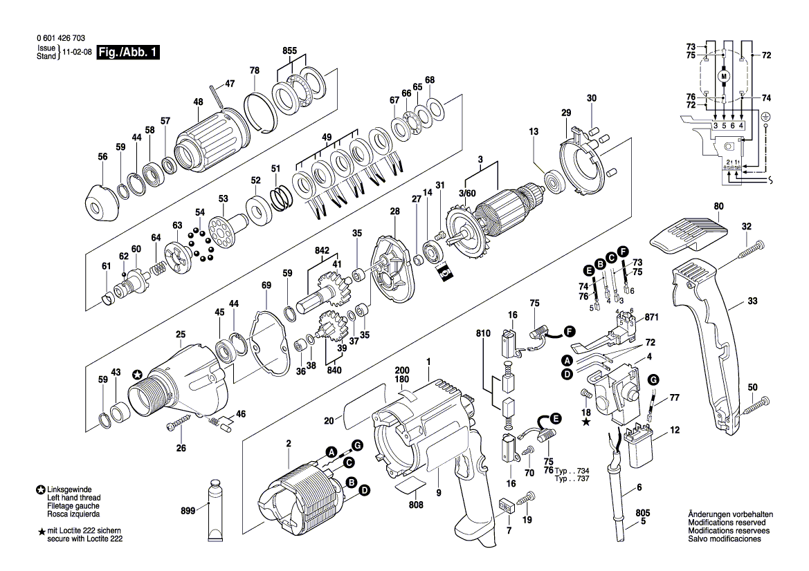 для шуруповерта Bosch GSR 8-6 KE 230 V 0601426703, деталировка 1