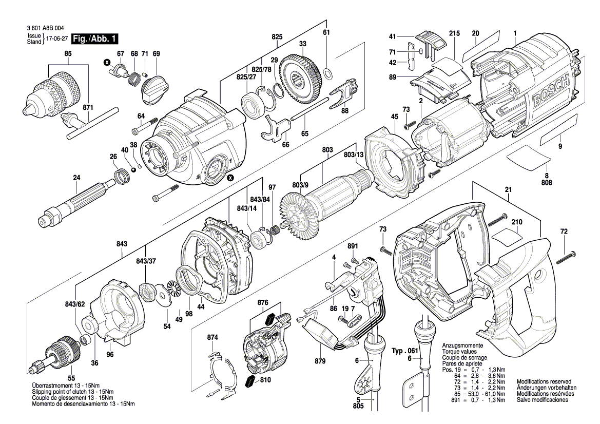 для ударной дрели Bosch GSB 162-2 230 V 3601A8B004, деталировка 1