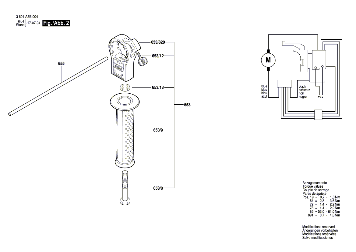 для ударной дрели Bosch GSB 162-2 230 V 3601A8B004, деталировка 2