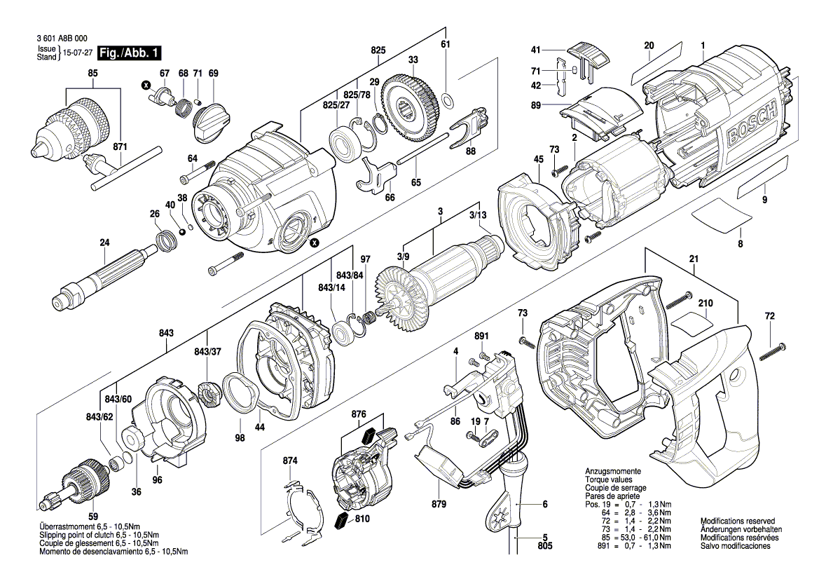 для ударной дрели Bosch GSB 162-2 RE 230 V 3601A8B000, деталировка 1