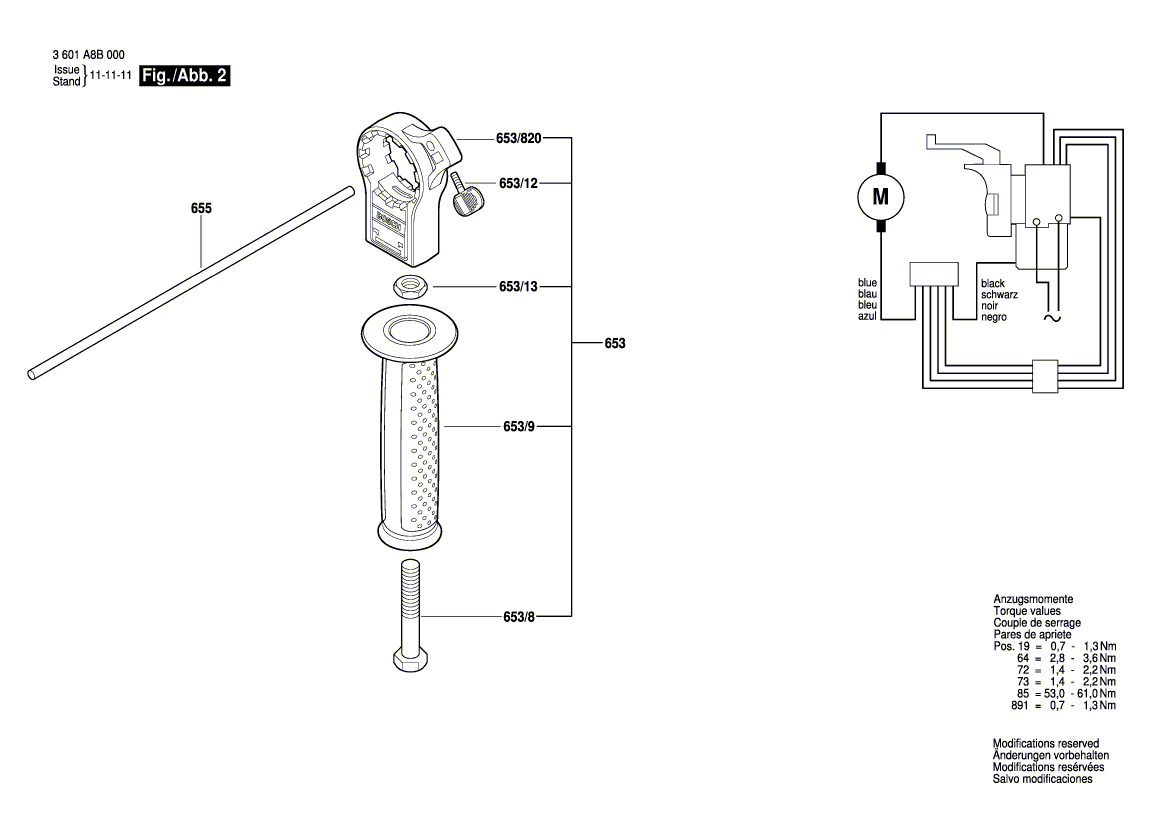 для ударной дрели Bosch GSB 162-2 RE 230 V 3601A8B000, деталировка 2