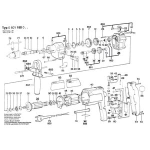 для ударной дрели Bosch GSB 18-2 220 V 0601180003, деталировка 1