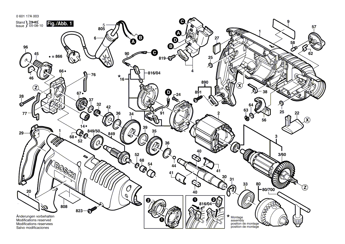 для ударной дрели Bosch GSB 18-2 230 V 060117A003, деталировка 1