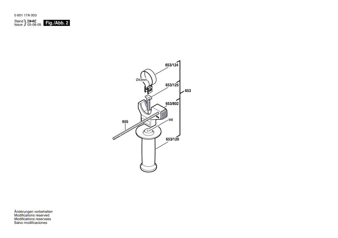 для ударной дрели Bosch GSB 18-2 230 V 060117A003, деталировка 2