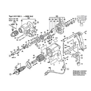 для ударной дрели Bosch GSB 18-2 230 V 0601185003, деталировка 1