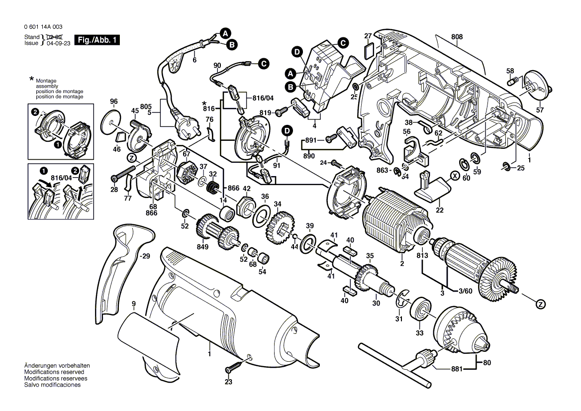 для ударной дрели Bosch GSB 1800-2 230 V 060114A003, деталировка 1