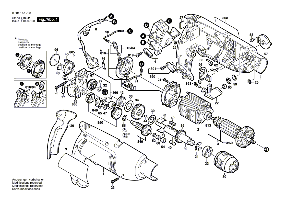 для ударной дрели Bosch GSB 1800-2 RE 230 V 060114A703, деталировка 1