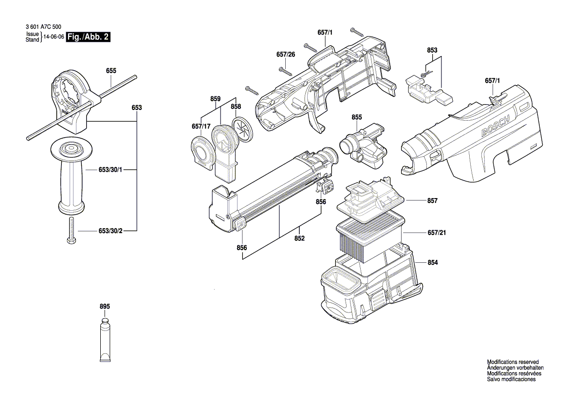 для ударной дрели Bosch GSB 19-2 REA 230 V 3601A7C500, деталировка 2