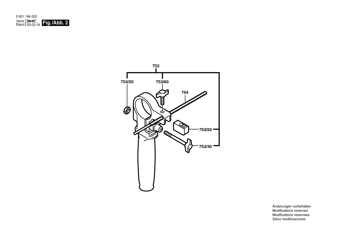 для ударной дрели Bosch GSB 20-2 230 V 0601184003, деталировка 2