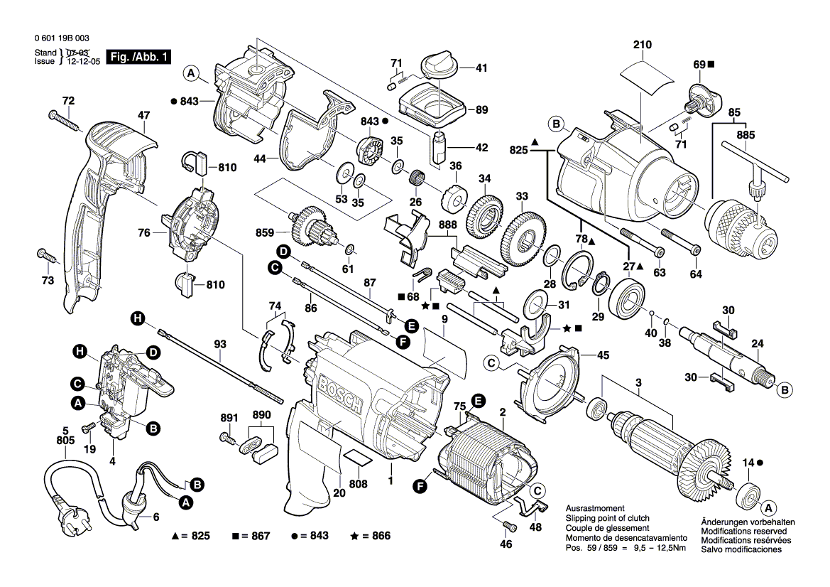 для ударной дрели Bosch GSB 20-2 230 V 060119B003, деталировка 1