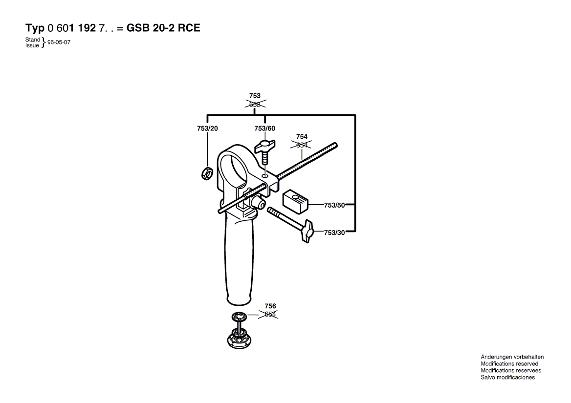 для ударной дрели Bosch GSB 20-2 RCE 230 V 0601192703, деталировка 2