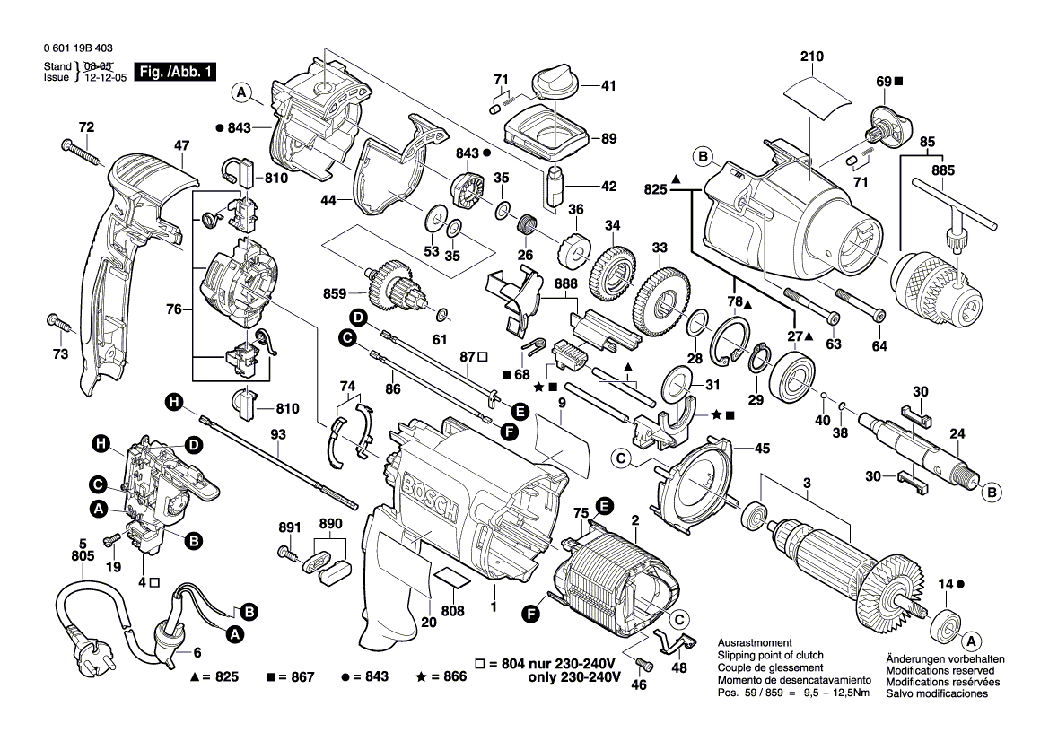 для ударной дрели Bosch GSB 20-2 RE 230 V 060119B403, деталировка 1