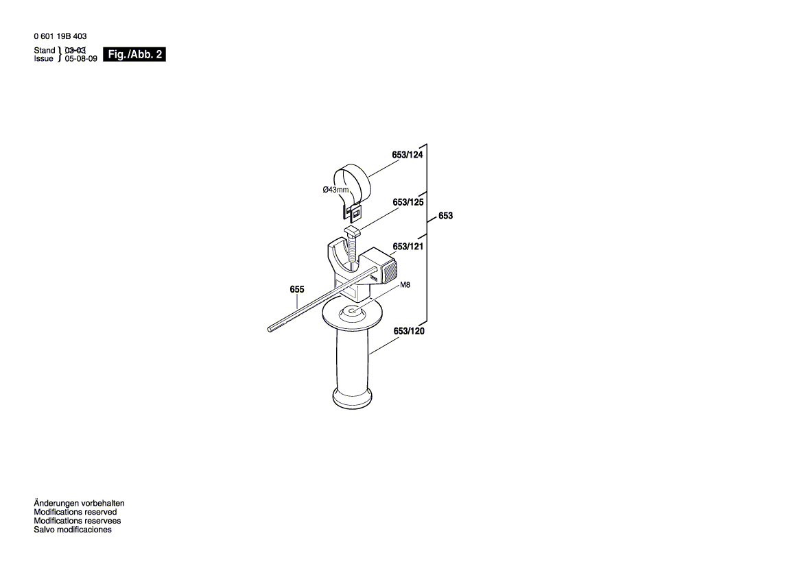 для ударной дрели Bosch GSB 20-2 RE 230 V 060119B403, деталировка 2