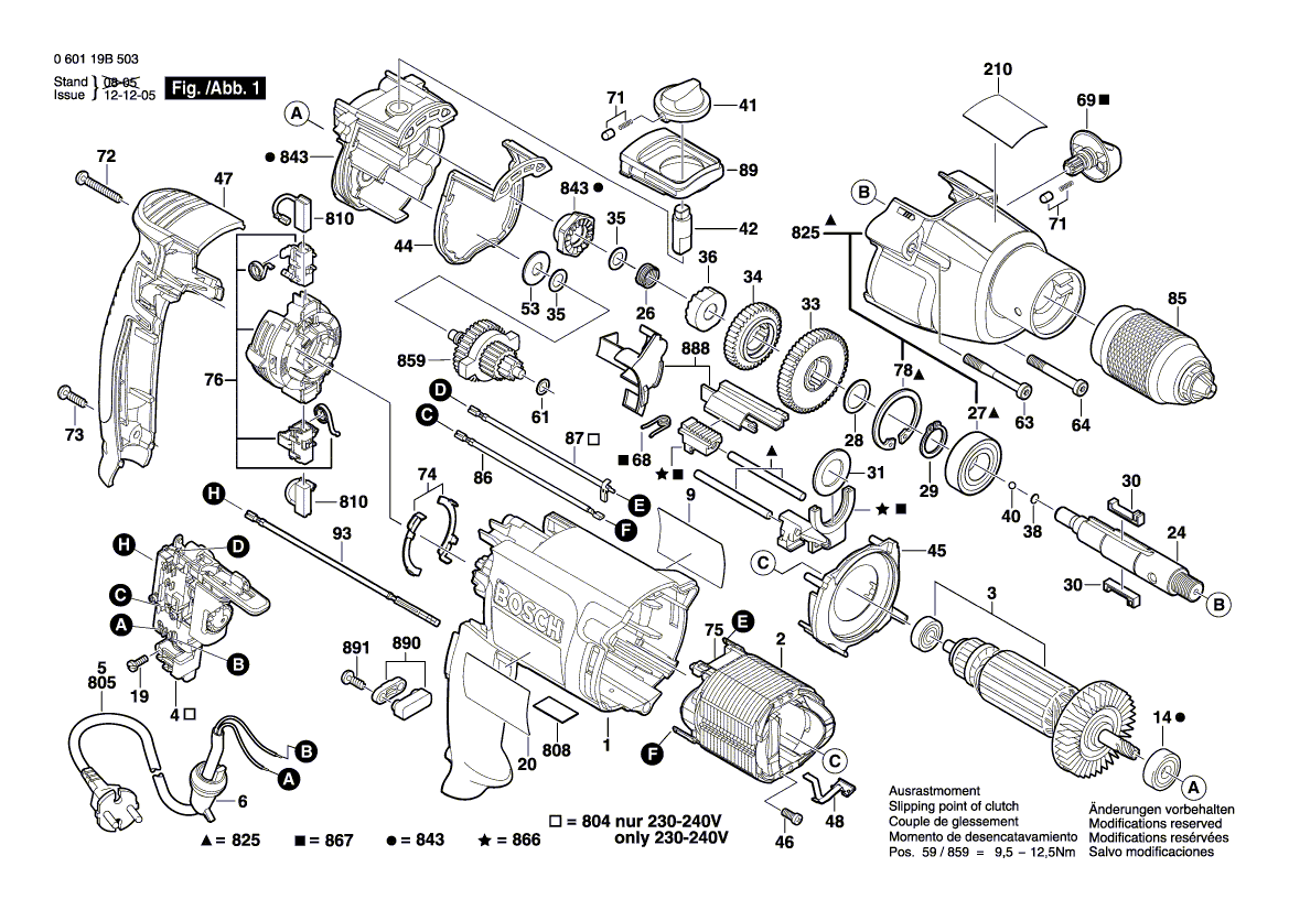 для ударной дрели Bosch GSB 20-2 RE 230 V 060119B503, деталировка 1