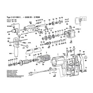 для ударной дрели Bosch GSB 20-2 REM 220 V 0601199603, деталировка 1