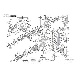 для ударной дрели Bosch GSB 20-2 RET 230 V 0601192803, деталировка 1