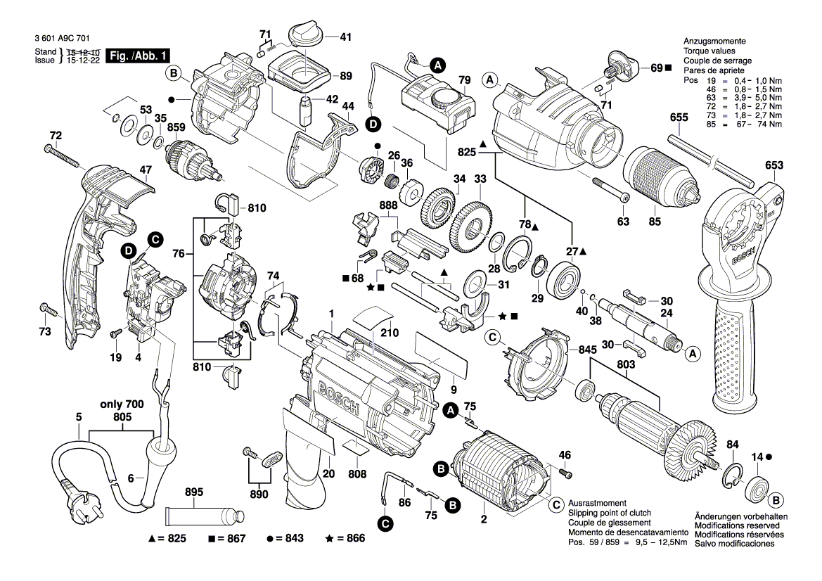 для ударной дрели Bosch GSB 21-2 RCT 230 V 3601A9C701, деталировка 1