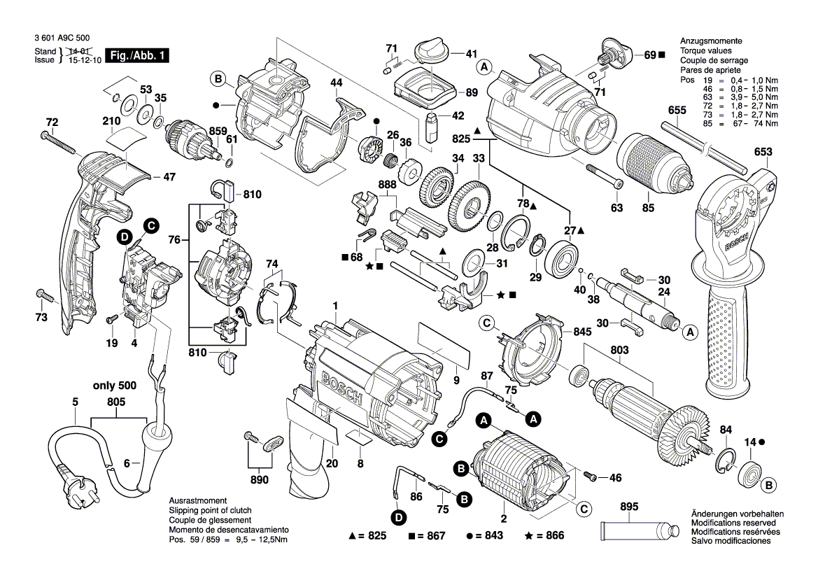 для ударной дрели Bosch GSB 21-2 RE 230 V 3601A9C500, деталировка 1