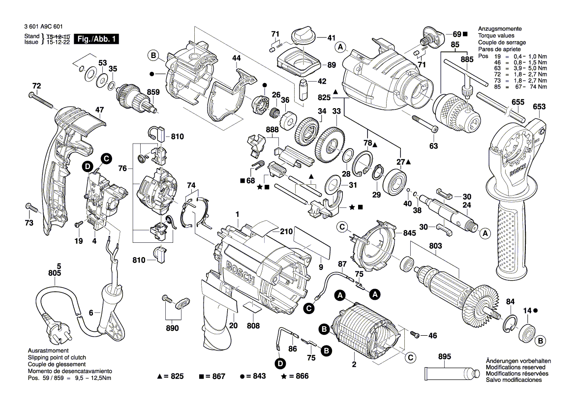 для ударной дрели Bosch GSB 21-2 RE 230 V 3601A9C601, деталировка 1