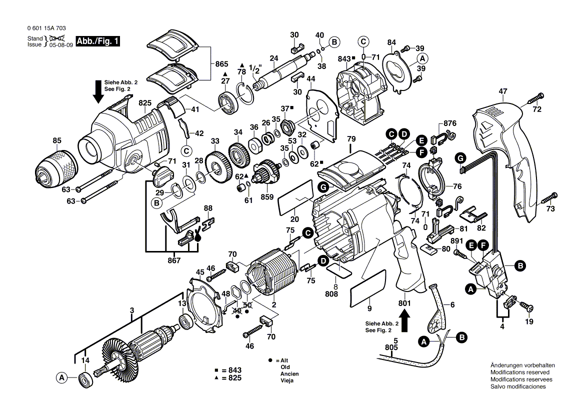 для ударной дрели Bosch GSB 2200 230 V 060115A703, деталировка 1