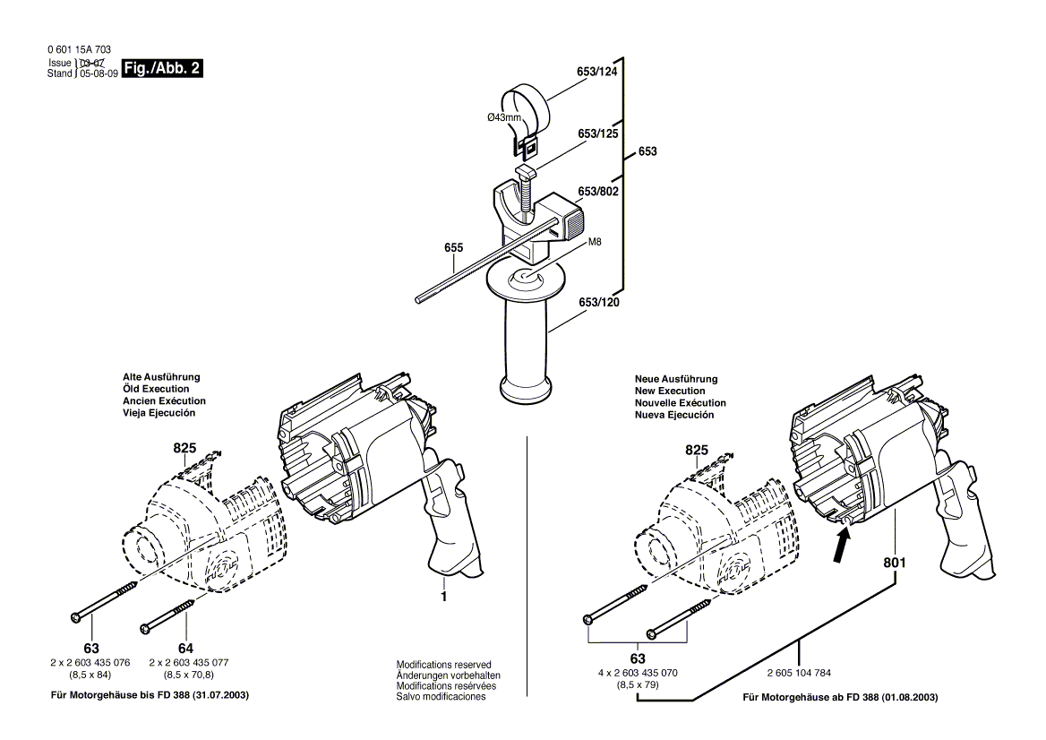 для ударной дрели Bosch GSB 2200 230 V 060115A703, деталировка 2