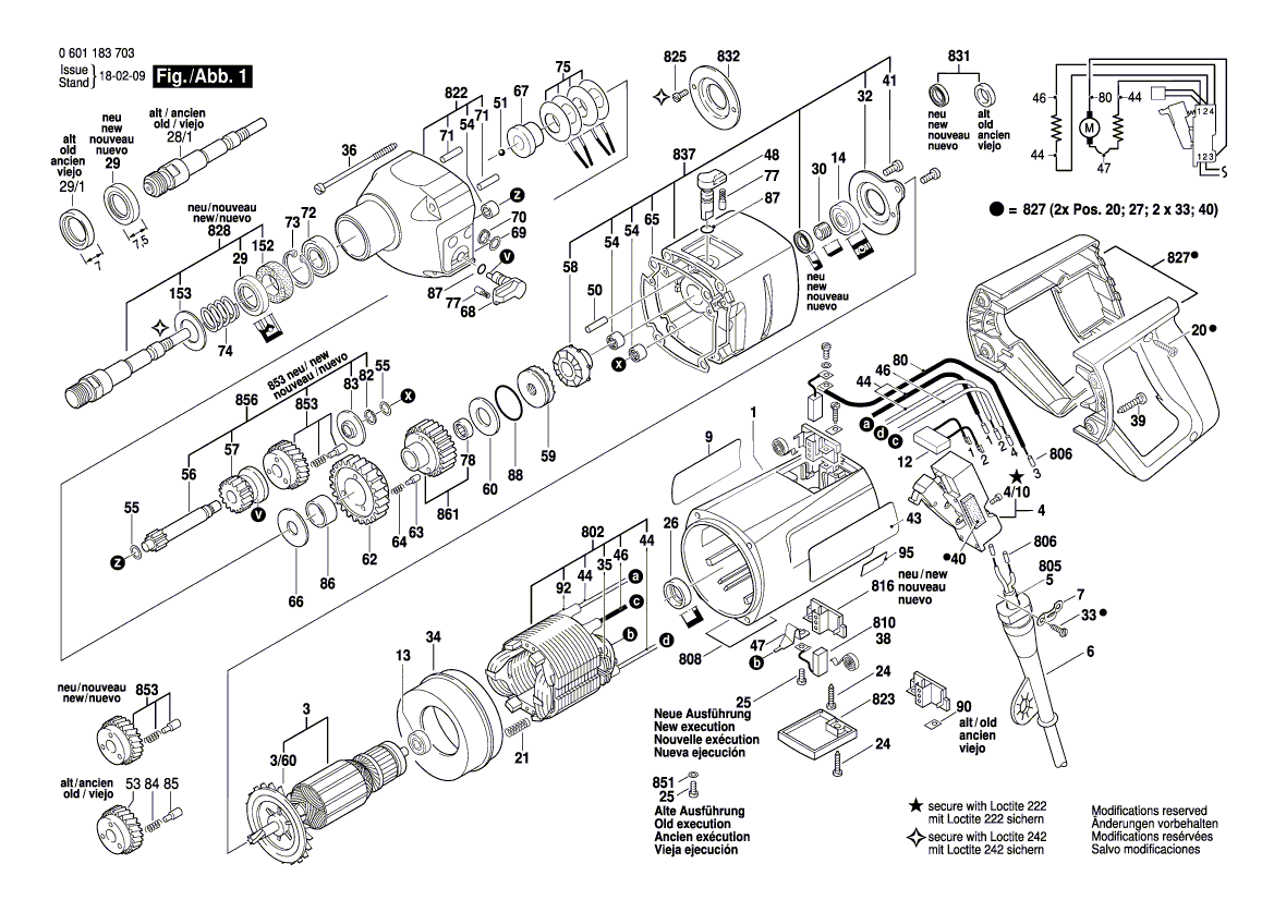 для ударной дрели Bosch GSB 90-2 E 220 V 0601183703, деталировка 1