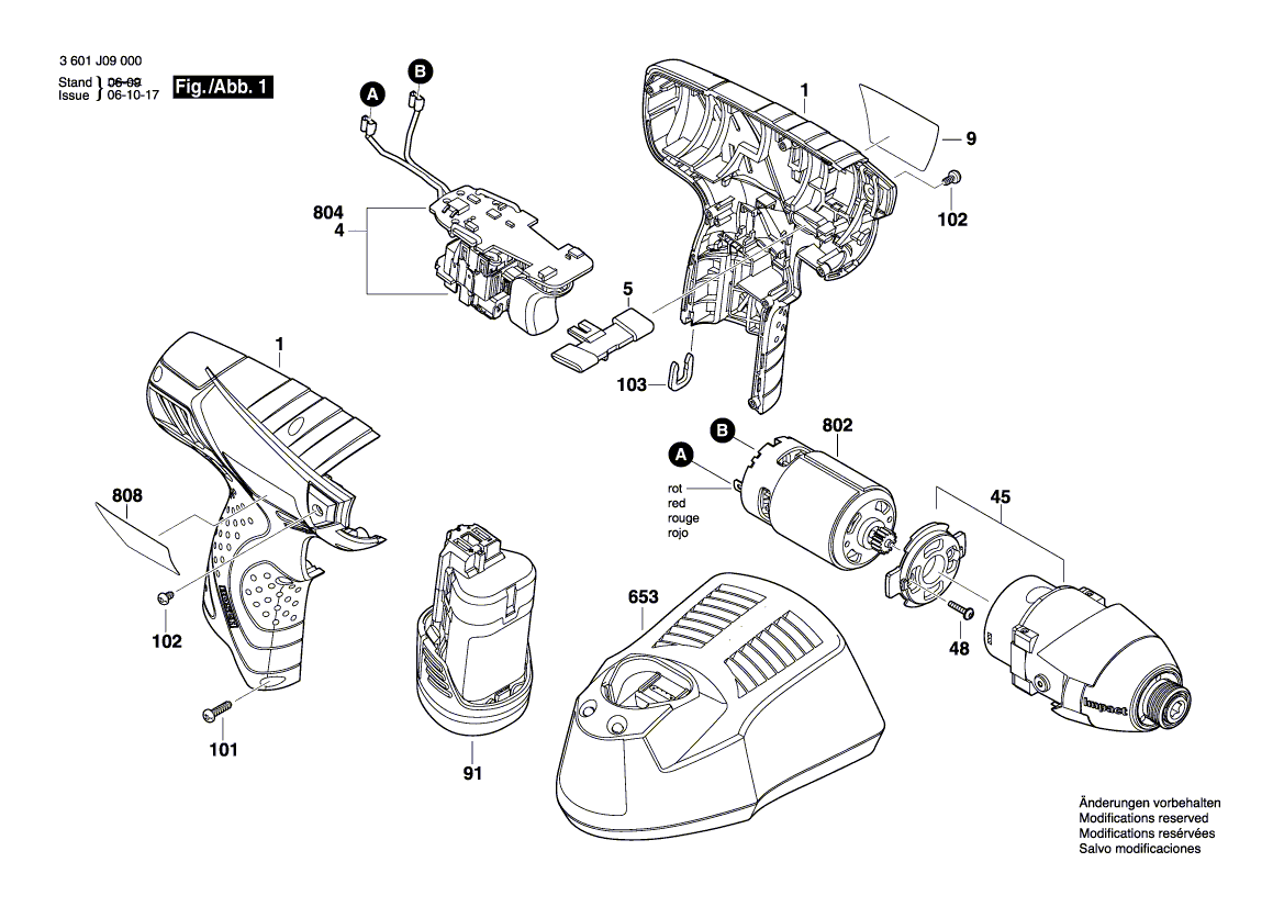для аккумуляторного импульсного гайковерта Bosch GDR 10,8 V-LI 10.8 V 3601J09000, деталировка 1
