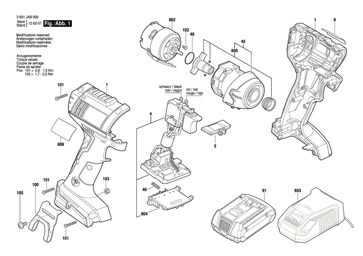 для аккумуляторного импульсного гайковерта Bosch GDR 14,4-LI 14.4 V 3601JA9000, деталировка 1