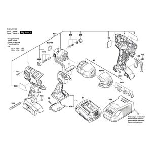 для аккумуляторного импульсного гайковерта Bosch GDR 18 V-LI 18 V 3601JA1300, деталировка 1