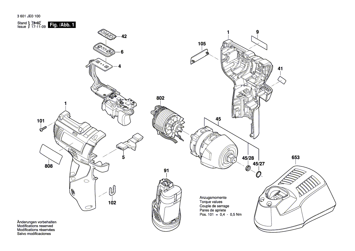 для аккумуляторного импульсного гайковерта Bosch GDS 12V-115 12 V 3601JE0101, деталировка 1