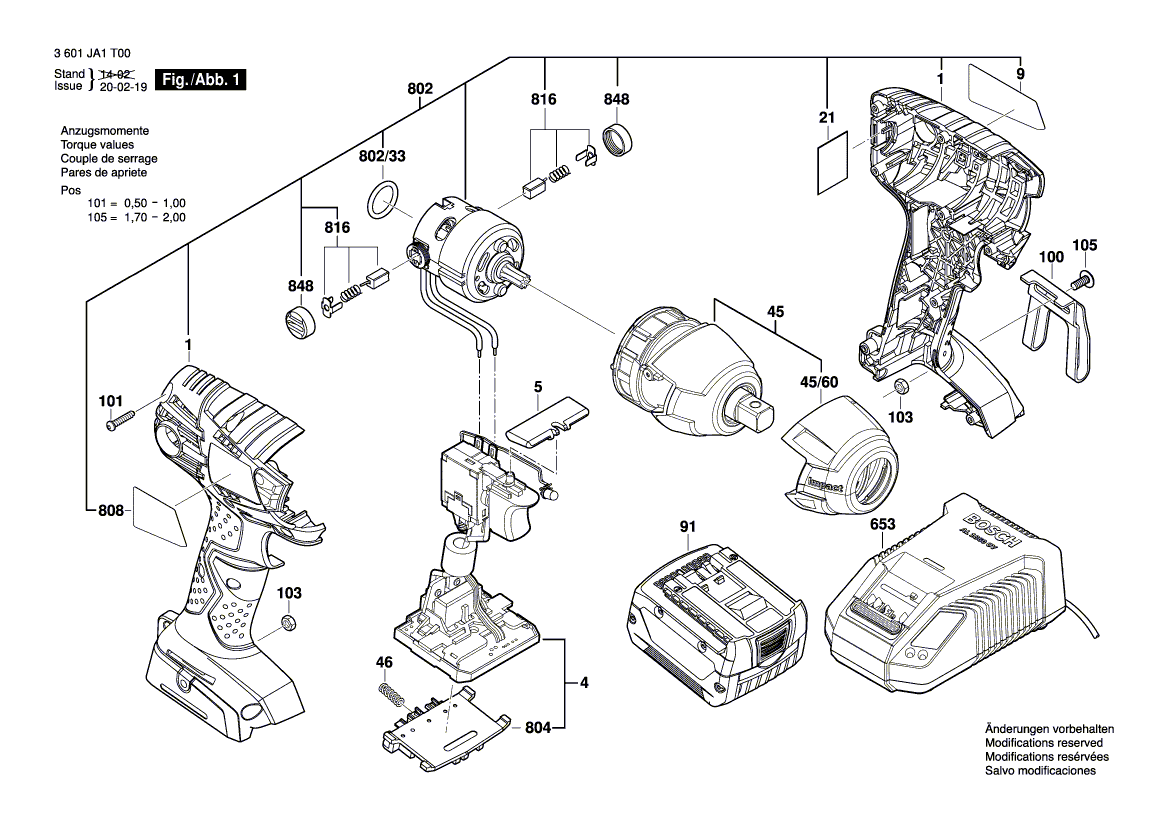 для аккумуляторного импульсного гайковерта Bosch GDS 14,4 V-LI 14.4 V 3601JA1T00, деталировка 1