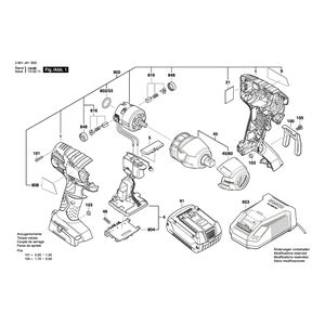 для аккумуляторного импульсного гайковерта Bosch GDS 18 V-LI 18 V 3601JA1S00, деталировка 1