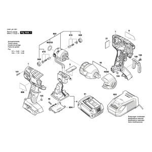 для аккумуляторного импульсного гайковерта Bosch GDS 18 V-LI 18 V 3601JA1S01, деталировка 1