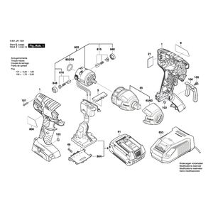 для аккумуляторного импульсного гайковерта Bosch GDS 18 V-LI 18 V 3601JA1S04, деталировка 1