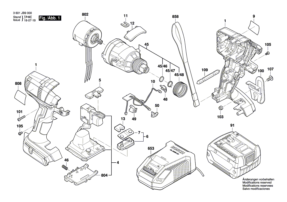 для аккумуляторного импульсного гайковерта Bosch GDX 14,4 V-EC 14.4 V 3601JB9000, деталировка 1