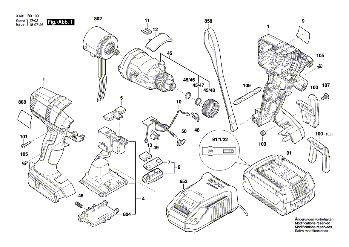 для аккумуляторного импульсного гайковерта Bosch GDX 18 V-EC 18 V 3601JB9100, деталировка 1