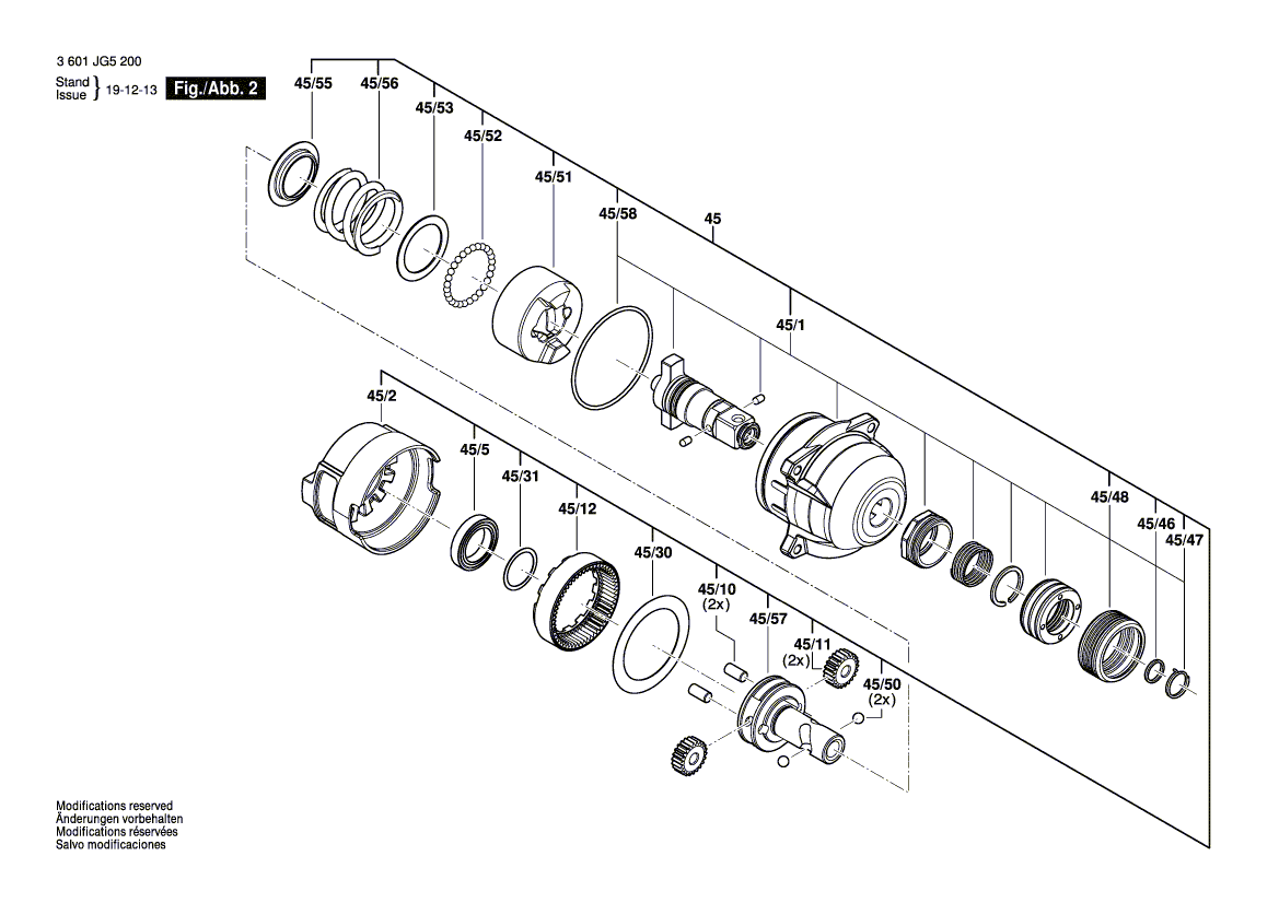 для аккумуляторного импульсного гайковерта Bosch GDX 18V-180 18 V 3601JG5200, деталировка 2