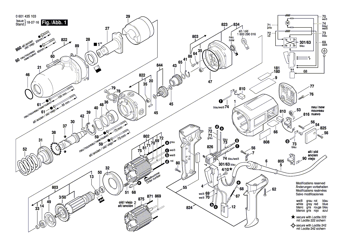 для импульсного гайковерта Bosch GDS 30 230 V 0601435103, деталировка 1