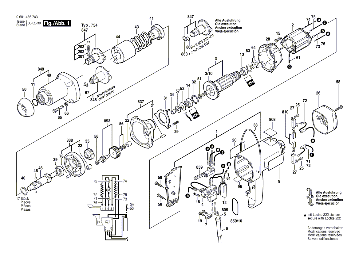 для импульсного гайковерта Bosch GSR 1436.7 220 V 0601436703, деталировка 1