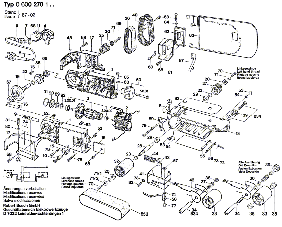 для ленточной шлифовальной машины Bosch 220 V 0600270103, деталировка 1