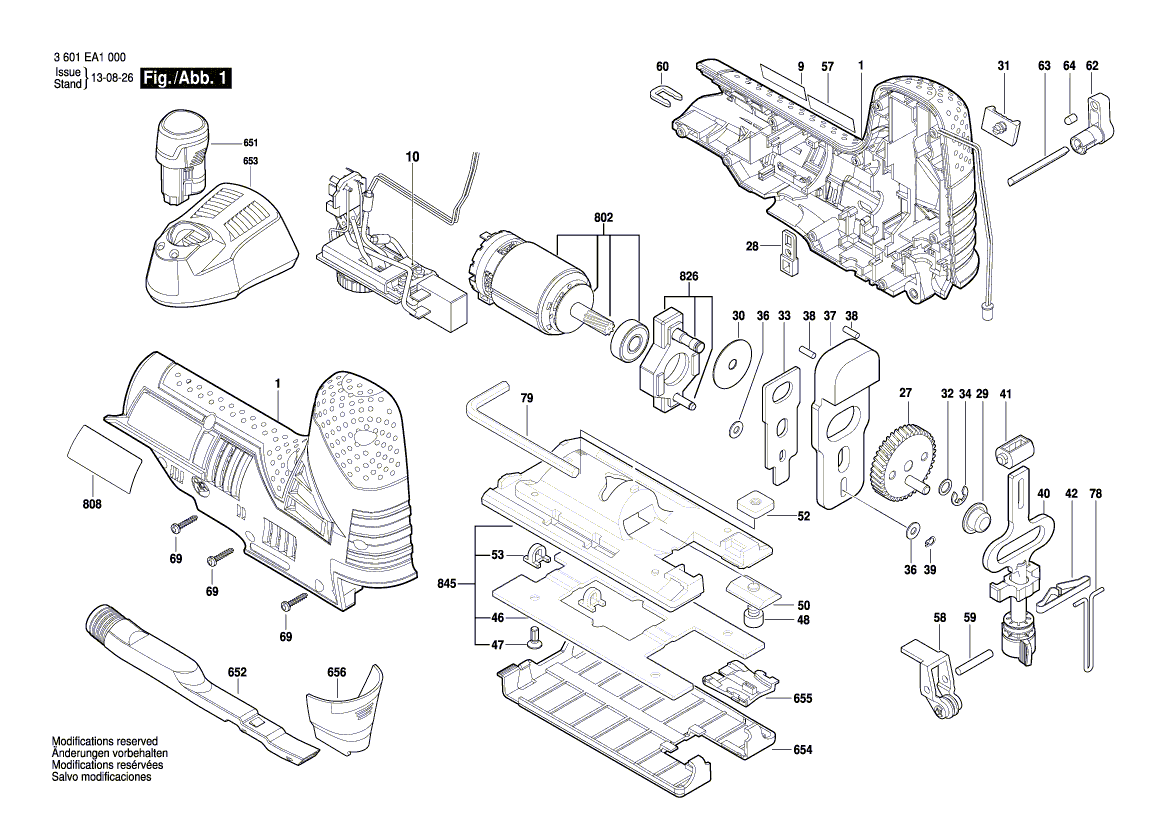 для аккумуляторной лобзиковой пилы Bosch GST 10,8 V-LI 10.8 V 3601EA1000, деталировка 1