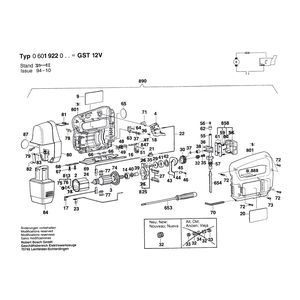 для аккумуляторной лобзиковой пилы Bosch GST 12 V 12 V 0601922020, деталировка 1