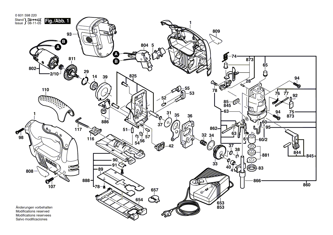 для аккумуляторной лобзиковой пилы Bosch GST 18 V 18 V 3601E98300, деталировка 1